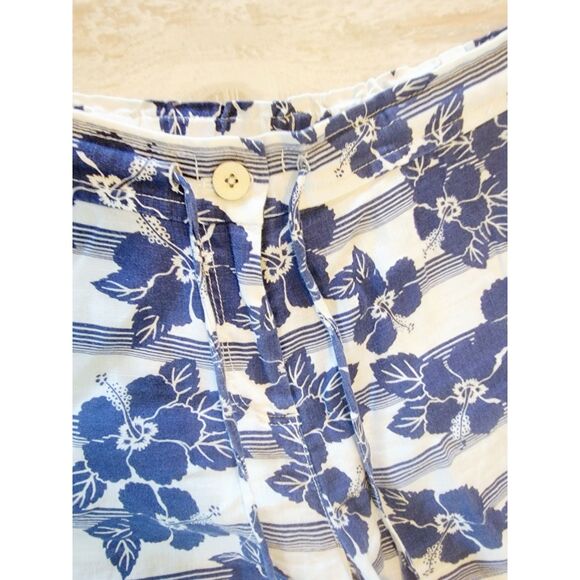 Tommy Bahama M Floral Linen Shorts Womens Tropical Blue White Pckts Button & Zip - Picture 4 of 6